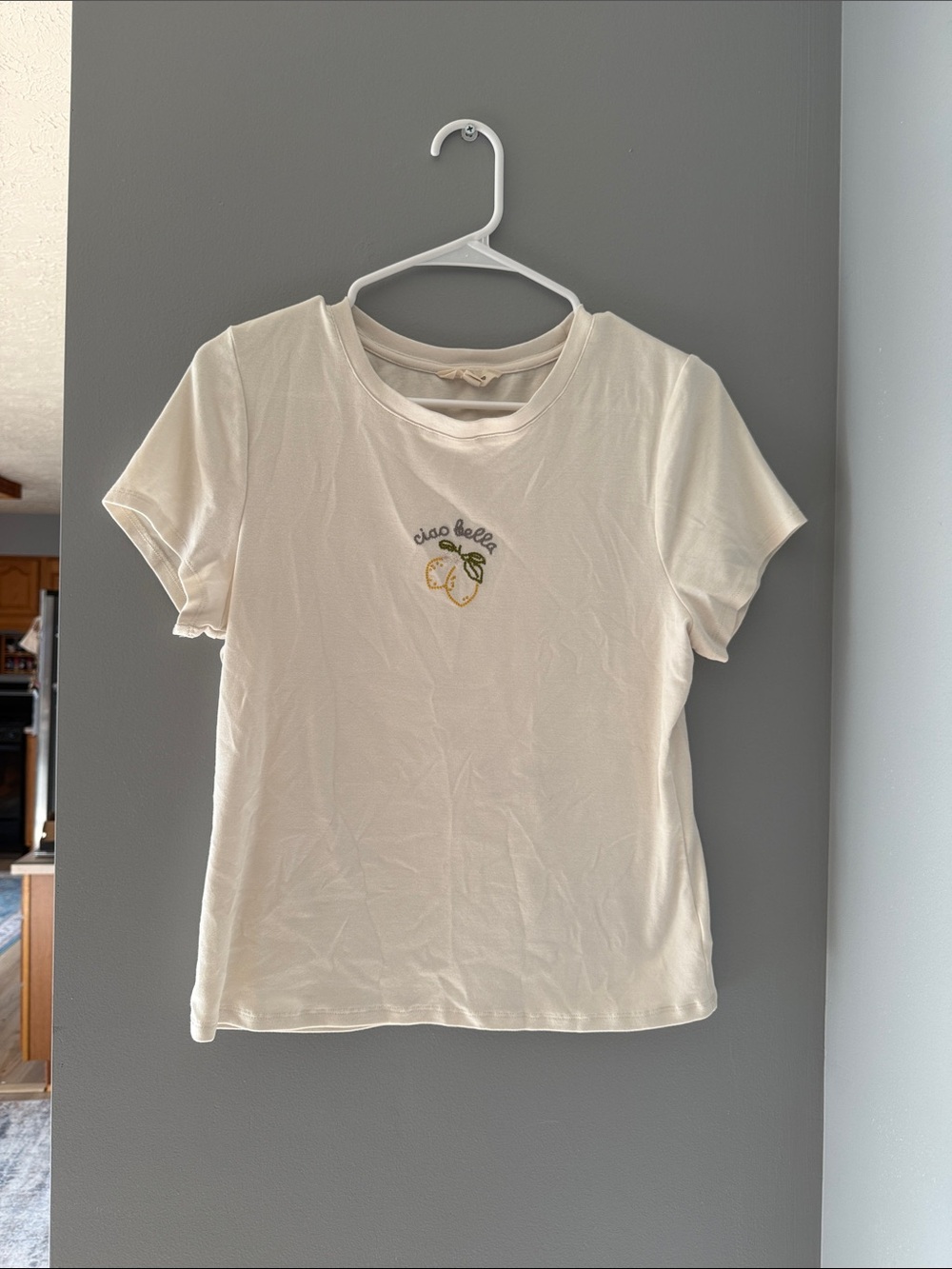 Lucky Brand Cream Short-Sleeve Tee with Lemon Embroidery